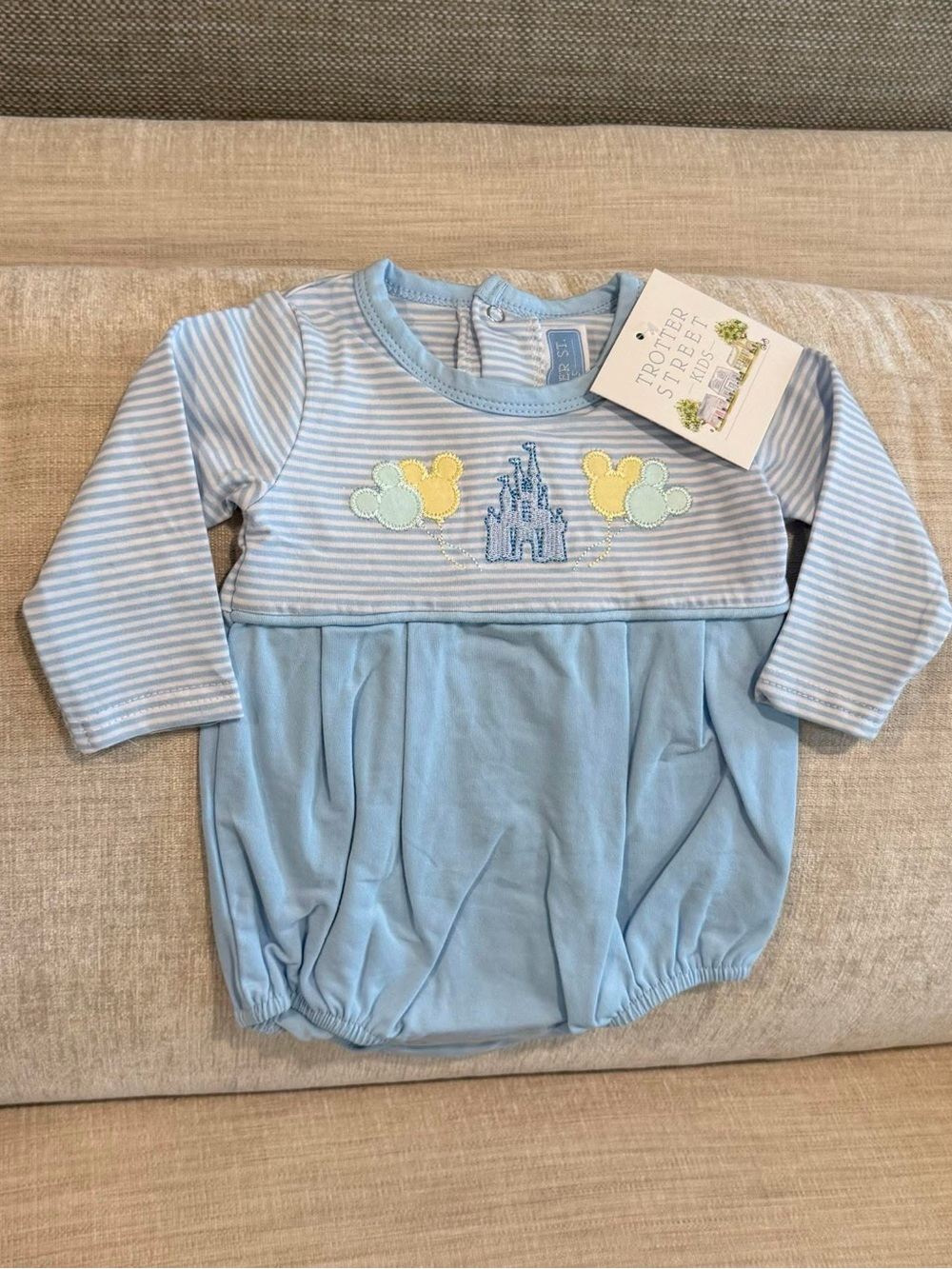 Trotter Street Kids Light Blue One-Piece with Disney Mickey Mouse Appliqué